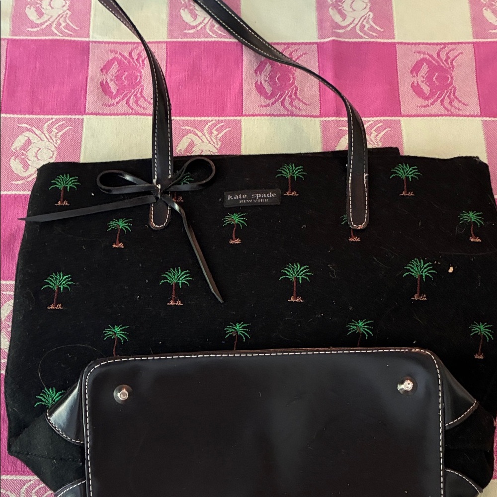 Kate Spade Black Tote with Green Palm Trees